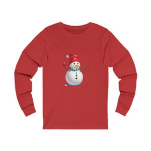 Tee - Cheerful snowman with a red hat and scarf, holding a festive bauble.