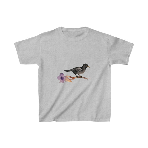 Kids Heavy Cotton Tee with captivating raven design, made from pure cotton and blended fabrics for comfort