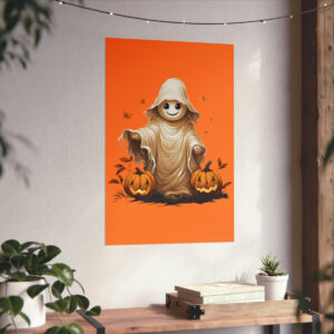 Charming little ghost with pumpkins matte vertical Halloween poster