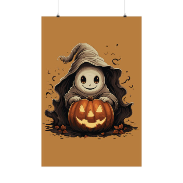 Little ghost and pumpkin matte vertical poster for Halloween decor