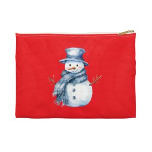 Festive-Snowman-Accessory-Pouch-Red-Background