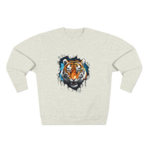 Unisex Premium Crewneck Sweatshirt with striking tiger design in a combed cotton-polyester blend