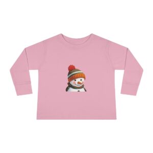 Tee - Snowman adorned with an orange winter hat and colorful scarf.