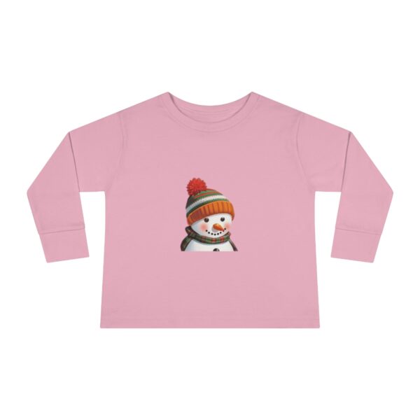 Tee - Snowman adorned with an orange winter hat and colorful scarf.