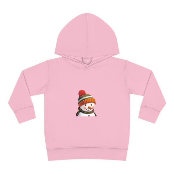 Pullover - Cheerful snowman wearing an orange knitted hat with a red pom-pom and a plaid scarf.