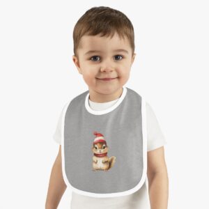 Baby-Contrast-Trim-Jersey-Bib-Cute-Squirrel-Christmas-Hat