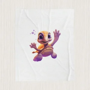 Flat velveteen plush blanket with a cute cartoon turtle illustration in the center