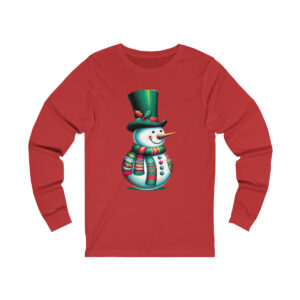 Snowman-with-Top-Hat-Long-Sleeve-Red-Shirt