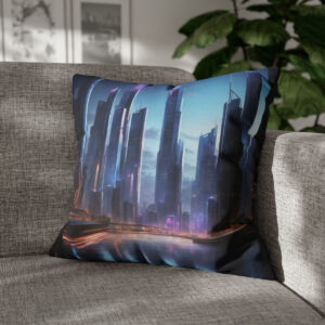 Urban-Skyscrapers-Nighttime-Spun-Polyester-Pillow-Case