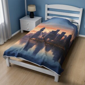 City-Skyline-Sunset-Plush-Velveteen-Blanket-Soft-Homeware