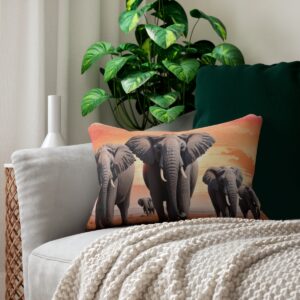 Serengeti-Elephant-Family-Spun-Polyester-Lumbar-Pillow