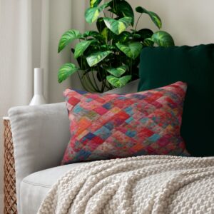 Abstract-Design Spun-Polyester Lumbar Pillow in Home Setting