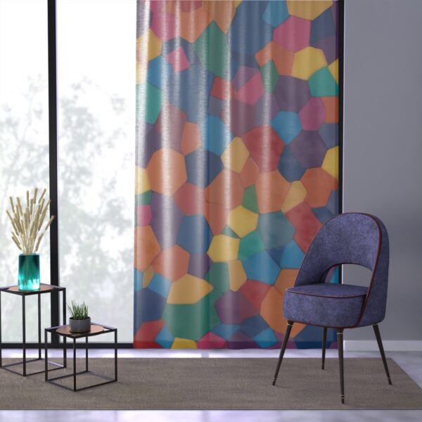 Interlocking shapes rainbow hue window curtain