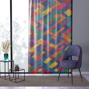 Dynamic Rainbow Geometry window curtain with vibrant geometric shapes