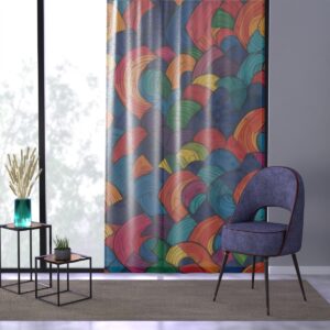 Playful Rainbow Geometry window curtain with colorful shapes