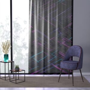 Bold contemporary Futuristic Grid window curtain with sharp neon lines