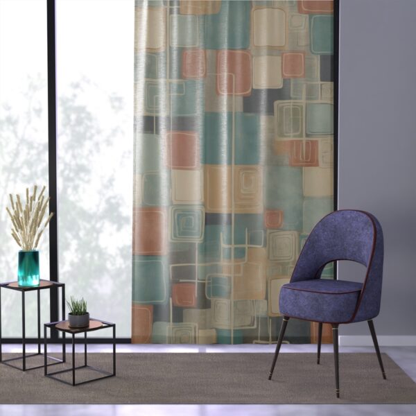 Timeless Retro Squares window curtain with muted vintage tones