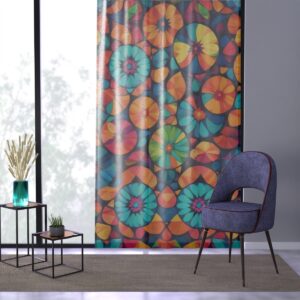 Colorful circular patterns window curtain in elegant room