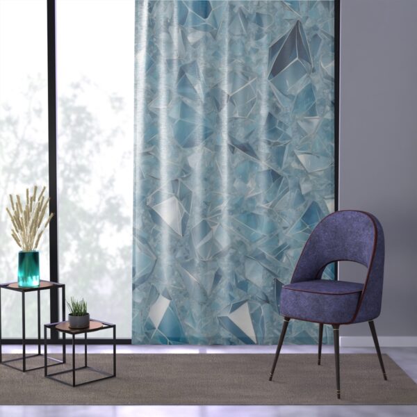 Crystal Facets curtains in icy blue and white tones