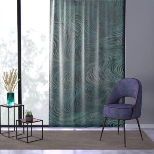 Elegant window curtain with fluid optical waves design for a soothing and mesmerizing effect.