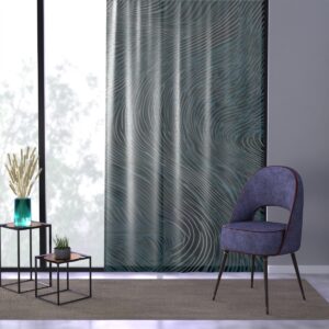 Curtain with calming optical wave design for a visually intriguing and rhythmic room accent.