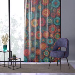 Vibrant patterned window curtain in a stylish room