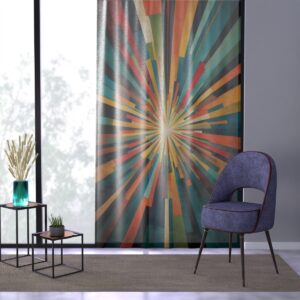 Colorful sunburst pattern window curtain in a stylish interior