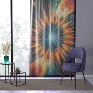 Vibrant sunburst geometric window curtain in a chic room setup