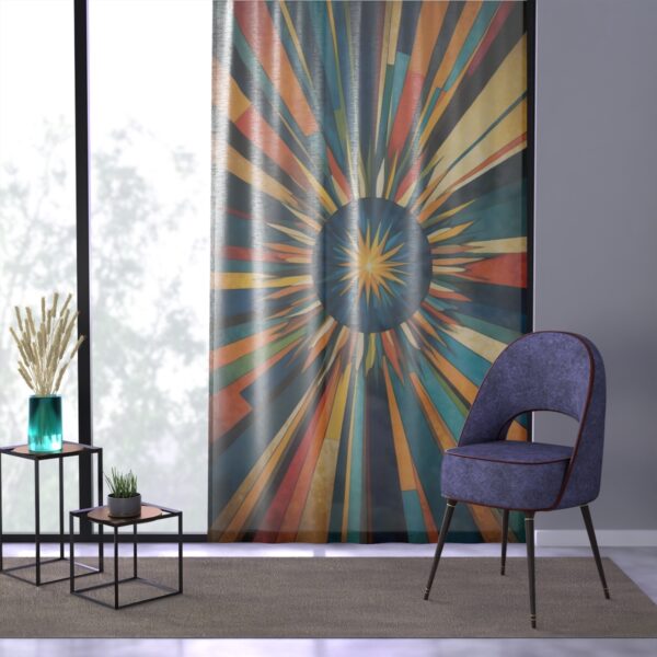 Stylish window curtain with colorful sunburst geometric design