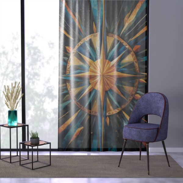 Vibrant sunburst pattern window curtain with geometric design