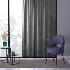 Modern digital matrix pattern curtain in a chic interior setting