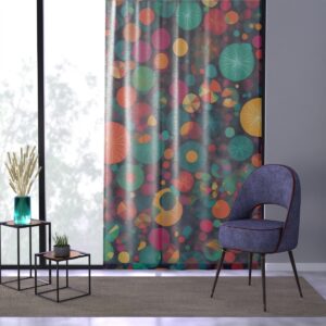 Colorful kaleidoscope pattern window curtain in a modern room