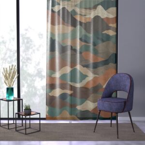 Curtain with calming earthy tones and abstract topography pattern