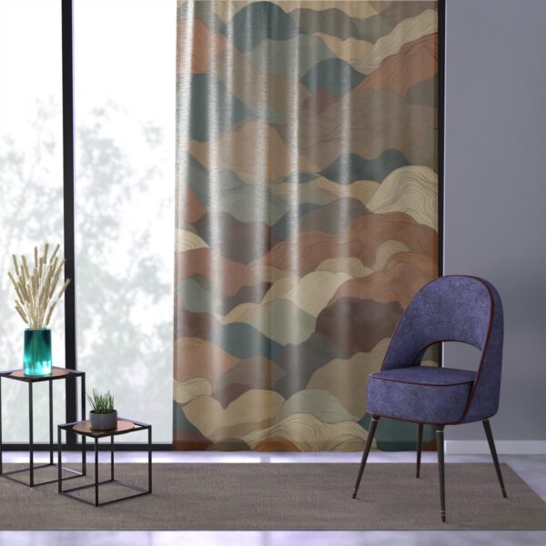 Window curtain with rich earth tone topographic pattern