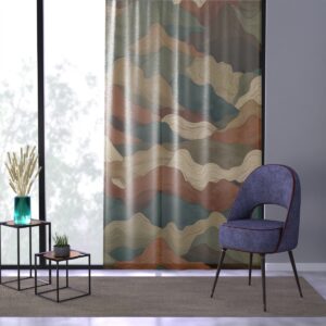 Earth tone abstract topographic pattern window curtain