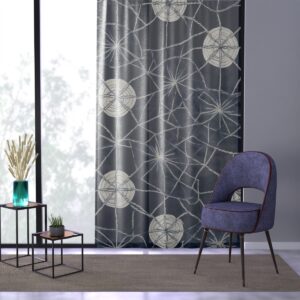 Sheer curtain with navy and white geometric maritime pattern