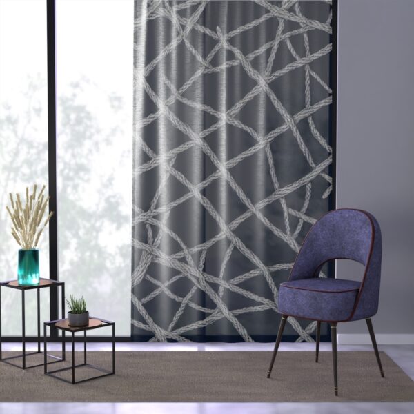 Stylish navy and white geometric nautical net curtain