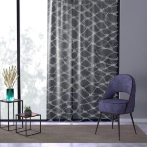 Navy blue and white geometric net pattern curtain