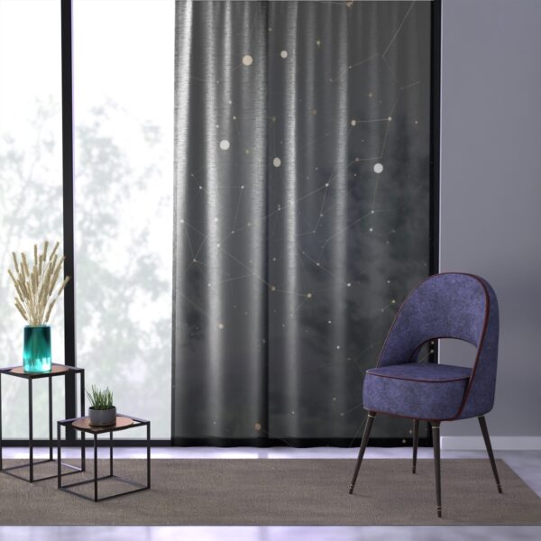 Dark curtain with subtle cosmic pattern and star accents