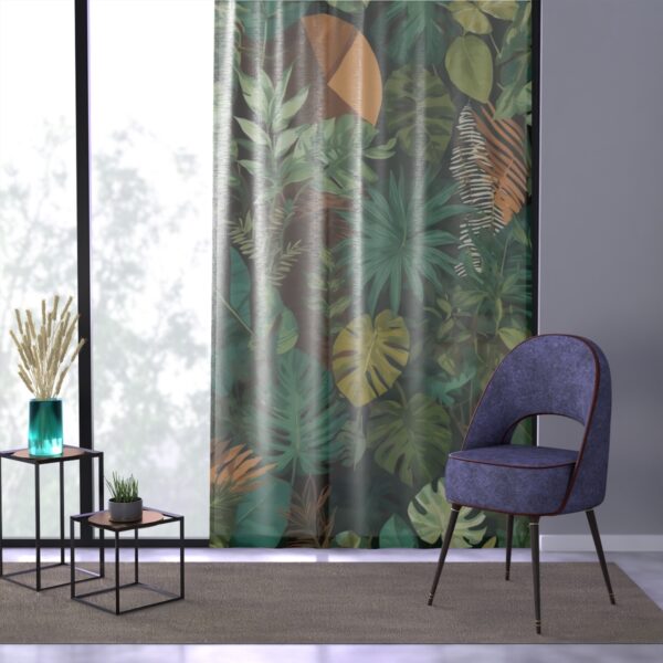 Window curtain with forest-inspired shapes and shades