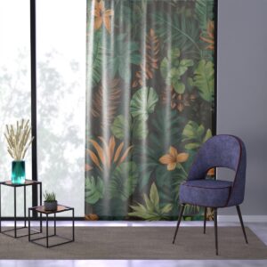 Window curtain with lush foliage and geometric tranquility