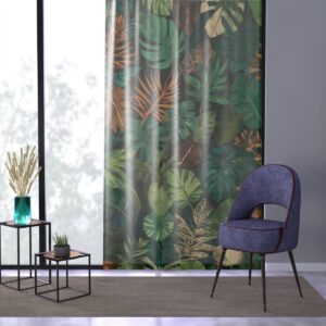 Window curtain with botanical design and modern geometry