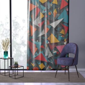 Curtain with riot of geometric shapes in artistic symphony