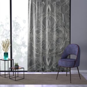 Curtain with perfectly aligned silver and grey geometric shapes