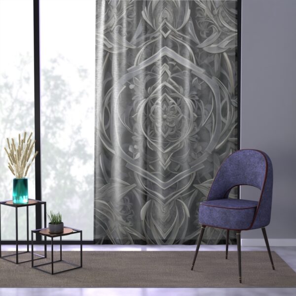 Silver and grey curtain with balanced geometric shapes