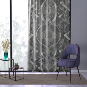 Luxurious curtain with silver and grey symmetrical patterns