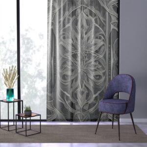 Curtain with symmetrical shapes in silver and grey