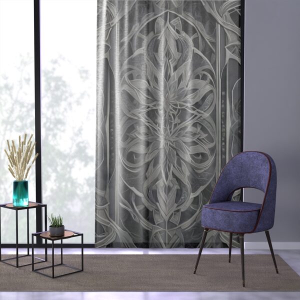 Curtain with symmetrical shapes in silver and grey