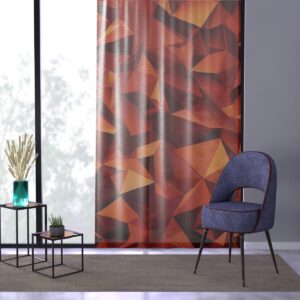 Modern geometric pattern window curtain in shades of red and orange