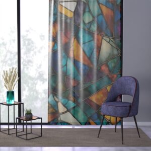 Colorful abstract geometric pattern window curtain with stained glass inspiration